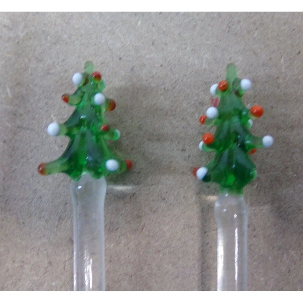 Vintage Christmas Glass Swizzle / Stir Sticks Reindeer Trees Holly & Angel